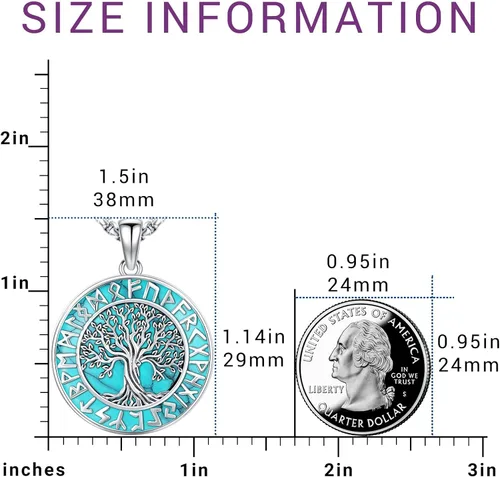 Vista 11 de Joyas de turquesa para mujeres y hombres de plata de ley 925 con colgante de urna para cenizas, collar con medallón de imagen, martillo de Thor