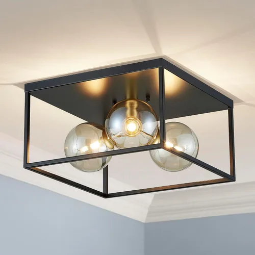 Vista 12 de AGV LIGHTING CL035S Lámpara de Techo Moderna de Montaje al Ras, Lámpara de Techo Cuadrada, Base E12 3 Luces, L12 x W12 x H7, Acabado Negro Mate
