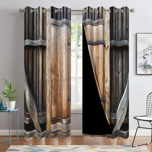 Vista 97 de Cortinas rústicas para ventana de puerta de granero, puerta de madera gris, puerta de garaje, tratamiento de ventana para sala de estar, dormitorio