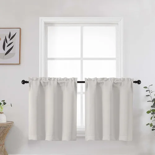 Vista 18 de Aqua Cafe - Juego de 2 paneles de cortinas opacas de 24 pulgadas de largo, con aislamiento térmico suave y sólido, para ventanas de baño, sótano