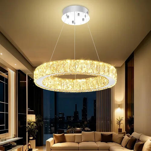 Vista 9 de Araña de Cristal LED Moderna Regulable de 8" Anillo Dorado Luminarias Colgantes para Isla de Cocina Comedor Sala de Estar