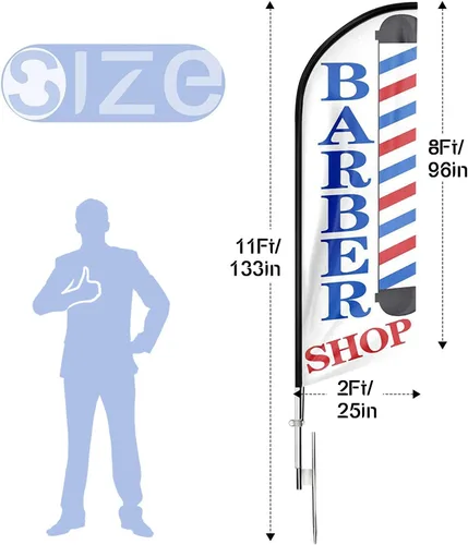 Vista 2 de Bandera de barbería, banderas de barbería con kit de poste, bandera de barbería con poste para empresas, letrero de bandera de plumas de swooper