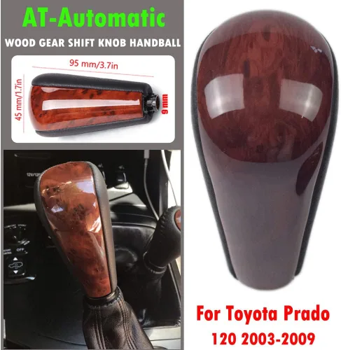 Vista 2 de Cuero automático con perilla de palanca de cambios de madera para Toyota Prado 120 2003 2004 2005 2006 2007 2008 2009 (1 pieza de nogal)