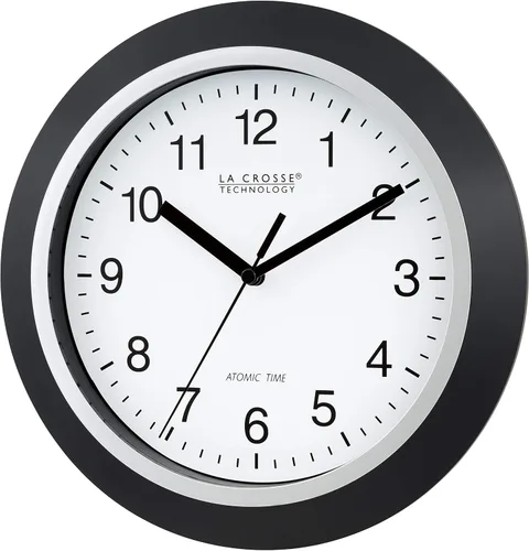 Vista 2 de La Crosse Technology WT-3102B - Reloj de pared analógico de 10 pulgadas WWVB y restablecimiento automático de DST, negro/plata