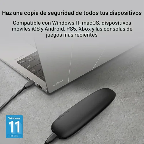 Vista 5 de ASUS Cobble M.2 NVMe® PCIe® Carcasa SSD portátil, USB-C® 3.2 Gen 2x1, velocidades de transferencia de hasta 10 Gbps, resistencia al agua y al polvo