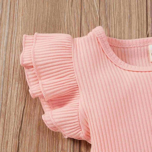Vista 3 de TBUIALL Mameluco de color sólido estampado a rayas con cuello redondo y estampado floral para bebé niña