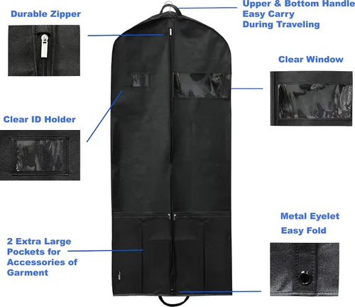 Vista 3 de Simple Houseware - Bolsa resistente para ropa, de 60 pulgadas con bolsillo para trajes, esmóquines, vestidos y abrigos.
