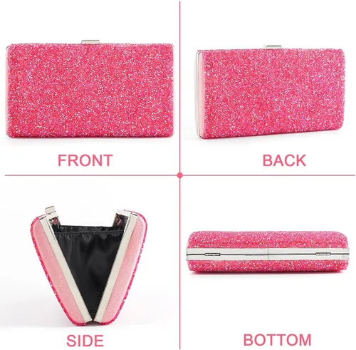 Vista 4 de ELABEST Bolso de mano de noche con purpurina con diamantes de imitación, bolso cruzado para bodas y fiestas para mujeres y niñas