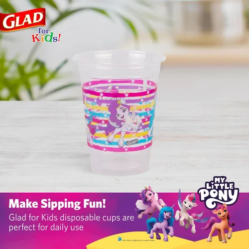 Vista 3 de Glad My Little Pony - Vasos de plástico desechables transparentes para niños, divertidos, resistentes, aptos para niños, vasos de plástico para uso