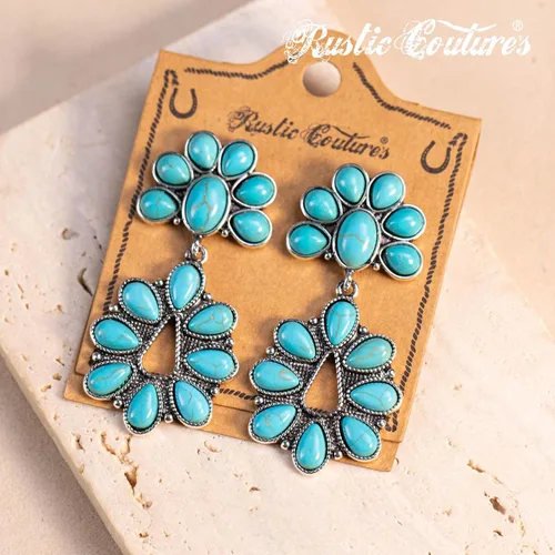 Vista 7 de Pendientes de turquesa occidental de Rustic Couture para mujer, joyería de país occidental