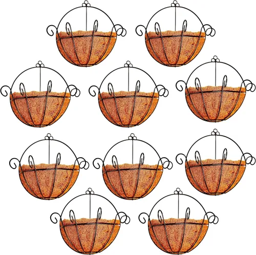Vista 10 de Shoplala Maceta colgante de pared para exteriores (paquete de 2, 10 pulgadas), cesta colgante de flores de metal negro para plantas, macetas