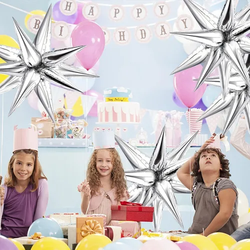 Vista 4 de NOVWANG 72 globos plateados con forma de estrella de explosión de 12 puntos