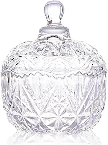 Vista 33 de Tarro de almacenamiento de caramelos de vidrio de cristal colorido con relieve, lujoso recipiente para buffet de galletas con tapas, caja