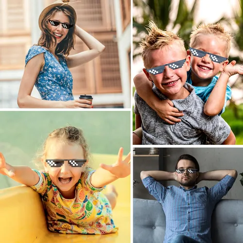 Vista 5 de KIMOBER Paquete de 10 lentes de sol Thug Life, 8 bits de mosaico pixelado, lentes Thuglife para hombres, mujeres, niños, accesorios de fotos