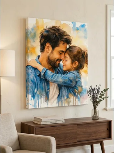 Vista 5 de NAZENTI Retrato de acuarela personalizado de foto, arte de pared con foto familiar, regalos personalizados para el día del padre para abuelo, papá