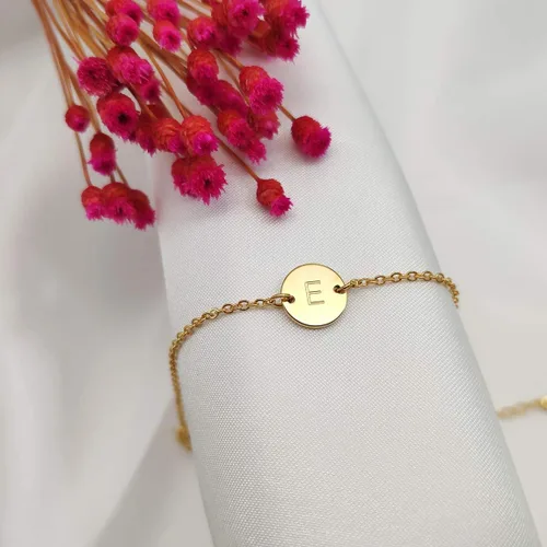 Vista 6 de Pulsera personalizada con inicial, chapada en oro de 18 quilates, de acero inoxidable, con diseño de letras, delicada pulsera con dije de moneda