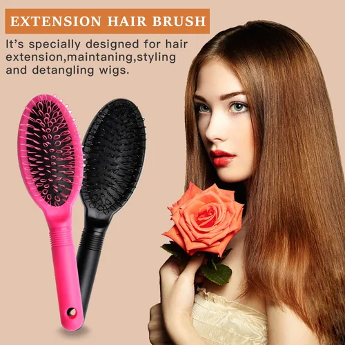 Vista 5 de Loop Wig Brush Akamino - Cepillo desenredante para cabello humano y sintético Remy, rosa y negro, 2 piezas