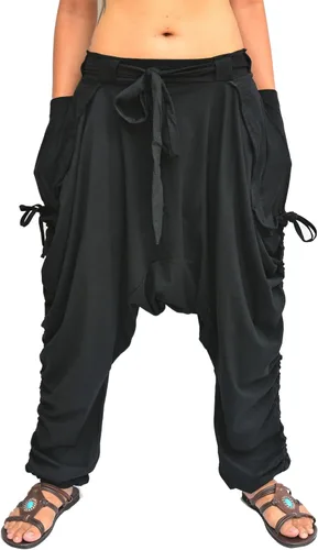 Vista 3 de Mujeres Hombres Harem Pantalones Palazzo Dhoti Estilo 2 Bolsillos Algodón