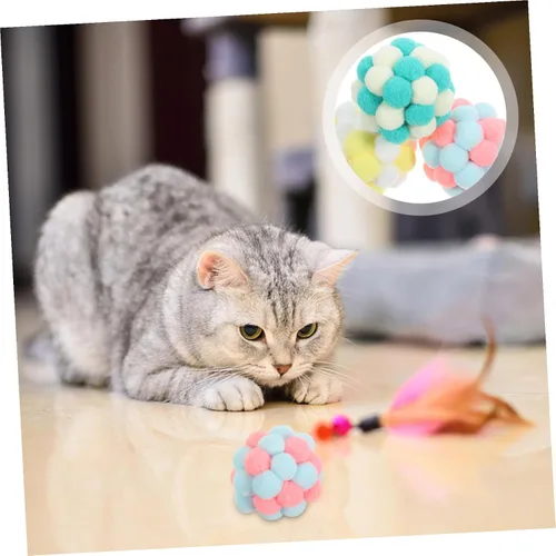 Vista 5 de GANAZONO 3pcs Colorful Cat Balls with Inner Bells Soft Wear-Resistant Interactive Fuzzy for Indoor Cats Lightweight Exercise and Entertainment for