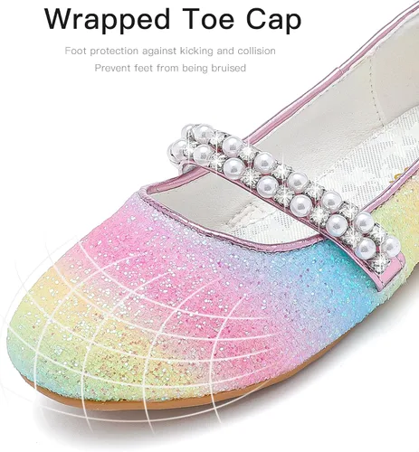 Vista 6 de Zapatos de vestir para niñas pequeñas, zapatos de flores, zapatos de princesa, boda, fiesta, zapatos planos para niñas pequeñas y grandes