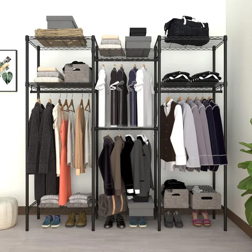 Vista 4 de Perchero de ropa resistente, estante de ropa independiente, estante de metal para ropa, estante de armario ajustable personalizado, 75 pulgadas