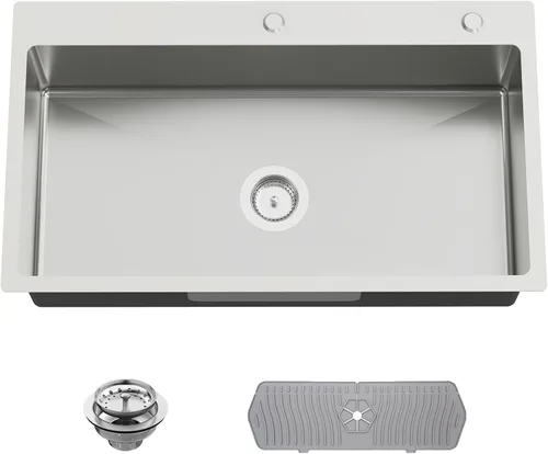 Vista 25 de Fregadero Negro de Cocina y Bar, Fregadero de Cocina de Acero Inoxidable de 15 x 17 Pulgadas para Empotrar, Fregadero de Bar Moderno de Un Solo