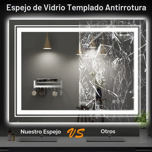 Vista 5 de Snowdool - Espejo de baño LED, de 24 x 36 pulgadas, con luz delantera y trasera, antiempañamiento, espejo de tocador de baño para pared, con función