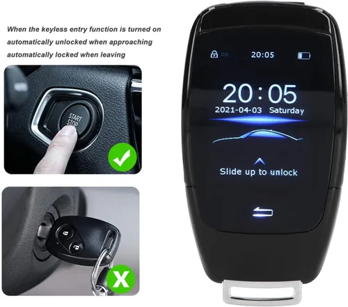 Vista 4 de Qiilu Llave LCD inteligente universal TK900 Pantalla táctil LCD Smart Key Remote Entrada sin llave para modelos de botón de motor de arranque y Negro