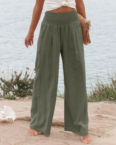 Vista 4 de Yanekop Pantalones deportivos de yoga para mujer, cómodos, de pierna ancha, palazzo, pantalones de descanso de cintura alta con bolsillos