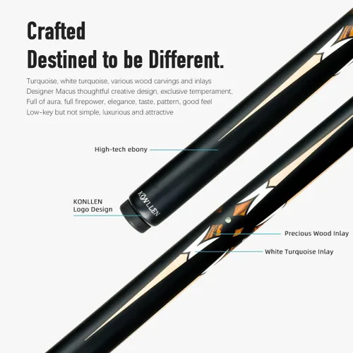 Vista 5 de KONLLEN Taco de billar Snooker Cue de fibra de carbono hecho a mano con incrustaciones de billar con punta de 0.4 in Kit de taco de billar