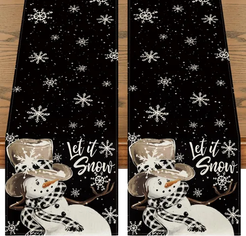 Vista 9 de Artoid Mode Camino de Mesa de Invierno Rojo Muñeco de Nieve Copo de Nieve Let it Snow, Decoración de Mesa de Cocina Comedor de Temporada Navideña