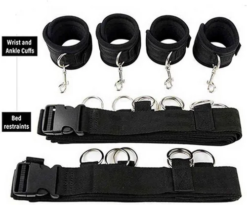 Vista 4 de Kit de sujeción de amarre para cama de tamaño King Queen correas de cama para adultos, tobilleras y muñequeras, pulseras sexuales para mujeres