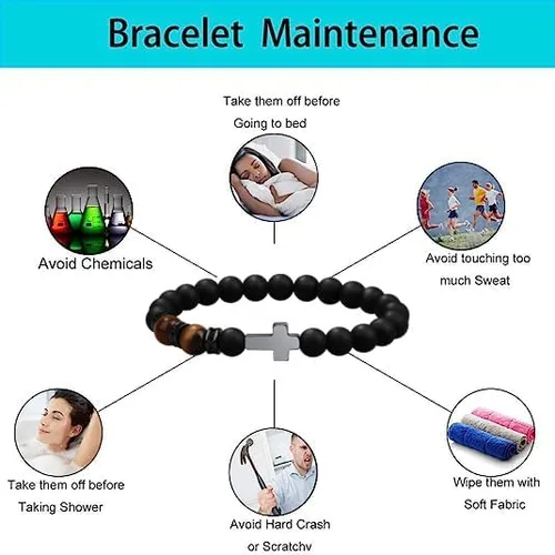 Vista 5 de Pulsera de cruz para hombres, para papá, hijo, nieto, marido, padrino, tío sobrino, hermano, regalo inspirador de ojo de tigre, pulsera curativa