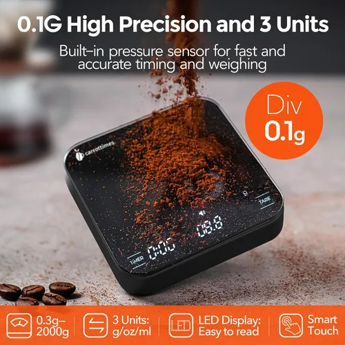 Vista 8 de Mini báscula de café recargable con temporizador, escala de espresso de precisión de 4.4 lbs/0.004 oz, báscula de café digital portátil con 4 modos