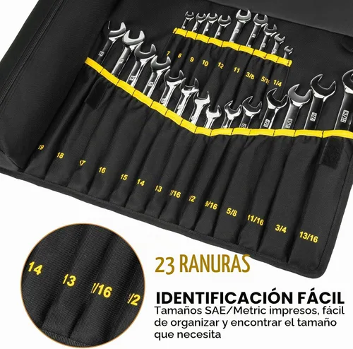 Vista 3 de Organizador de rollos de llaves, bolsa enrollable para llaves con 23+1 bolsillos, rollo de herramientas resistente para llaves métricas y SAE, bolsa