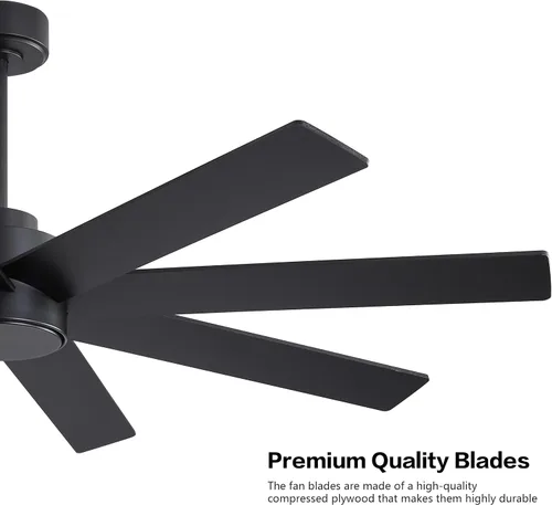 Vista 6 de WINGBO Ventiladores de techo CC grandes de 60 pulgadas sin luces, 3 varillas descendentes, 8 aspas de madera contrachapada, motor CC reversible de 6