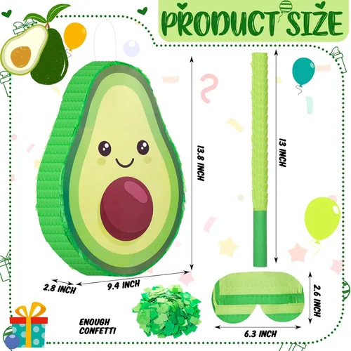 Vista 2 de Sratte Decoraciones de piata de aguacate, 16 x 11 x 3 pulgadas, piñata de aguacate con palo para revelación de género, baby shower, fiesta