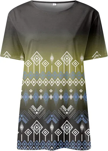 Vista 4 de Blusas de manga corta con estampado retro transpirable para mujer, con cuello redondo y cuello redondo