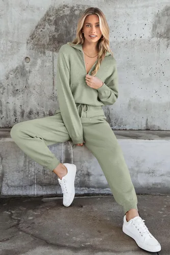 Vista 38 de PRETTYGARDEN Conjunto de suéter de 2 piezas para mujer, sudadera con cremallera, pantalones deportivos, ropa casual