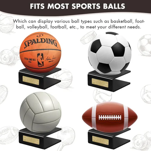 Vista 3 de Cooyes Soporte de bola de acrílico personalizable - Soporte de exhibición para baloncesto, fútbol, rugby, voleibol, fútbol, soporte para pelotas