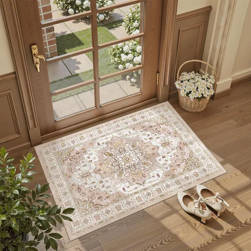 Vista 258 de Madane Alfombra lavable de 2 x 3 pies, alfombra de entrada pequeña, antideslizante, vintage, para entrada interior, alfombra de pelo bajo