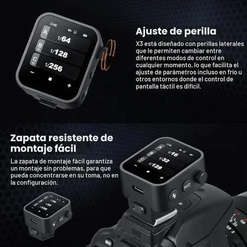 Vista 6 de Godox Disparador de flash inalámbrico X3C X3-C TTL para cámara Canon, transmisor de flash inalámbrico de pantalla táctil 2.4G, compatible con TTL