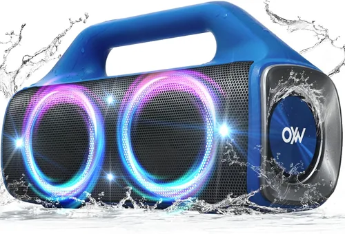 Vista 9 de Altavoz Bluetooth impermeable IP67: 80 W (pico), altavoces inalámbricos portátiles para exteriores con luces LED, tiempo de reproducción de 20
