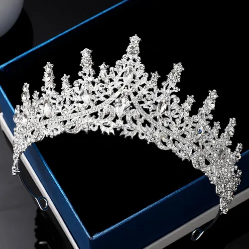 Vista 3 de Tiara para mujer, coronas de reina de cristal, tiaras de princesa con diamantes de imitación, accesorios para el cabello real perfectos para Plateado