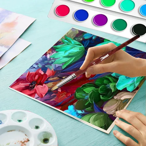 Vista 3 de Sdanart Juego de 12 pinceles de pintura acrílica, 6 pinceles profesionales de punta redonda y 6 pinceles filbert para artistas de acuarela