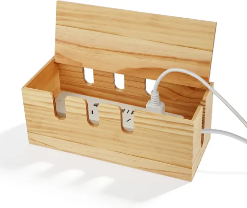 Vista 10 de Caja de gestión de cables, caja de corrector de cables de madera, caja de estación de carga para ocultar cables y regleta de alimentación, estación