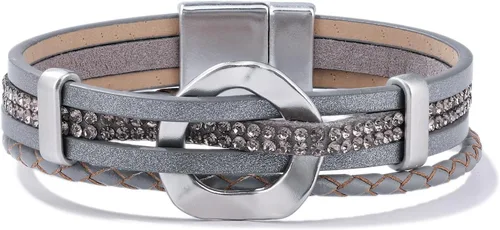 Vista 9 de Pulseras de cuero con diamantes de imitación, estilo bohemio, trenzadas Negro