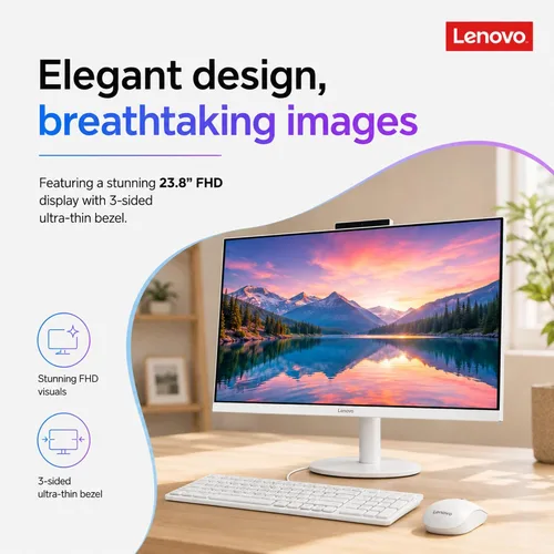 Vista 8 de Lenovo IdeaCentre - Computadora de escritorio todo en uno de alto rendimiento de 24 pulgadas • Procesador Intel Core i3 de 8 núcleos • 32 GB de RAM