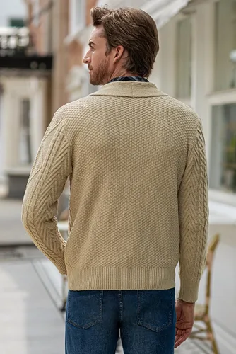 Vista 4 de JMIERR Men's Casual Long Sleeve Shawl Collar Buttons Down Cable Knit Cardigan Sweater with Pockets