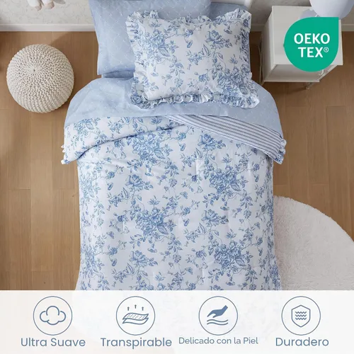 Vista 5 de Madison Park Essentials Blue Floral Comforter Set with Sheets Twin XL,5pc Azul